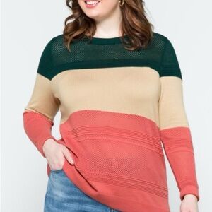 Market & Spruce Quintana colorblock mesh detail pullover/sweater 2x green tan rd